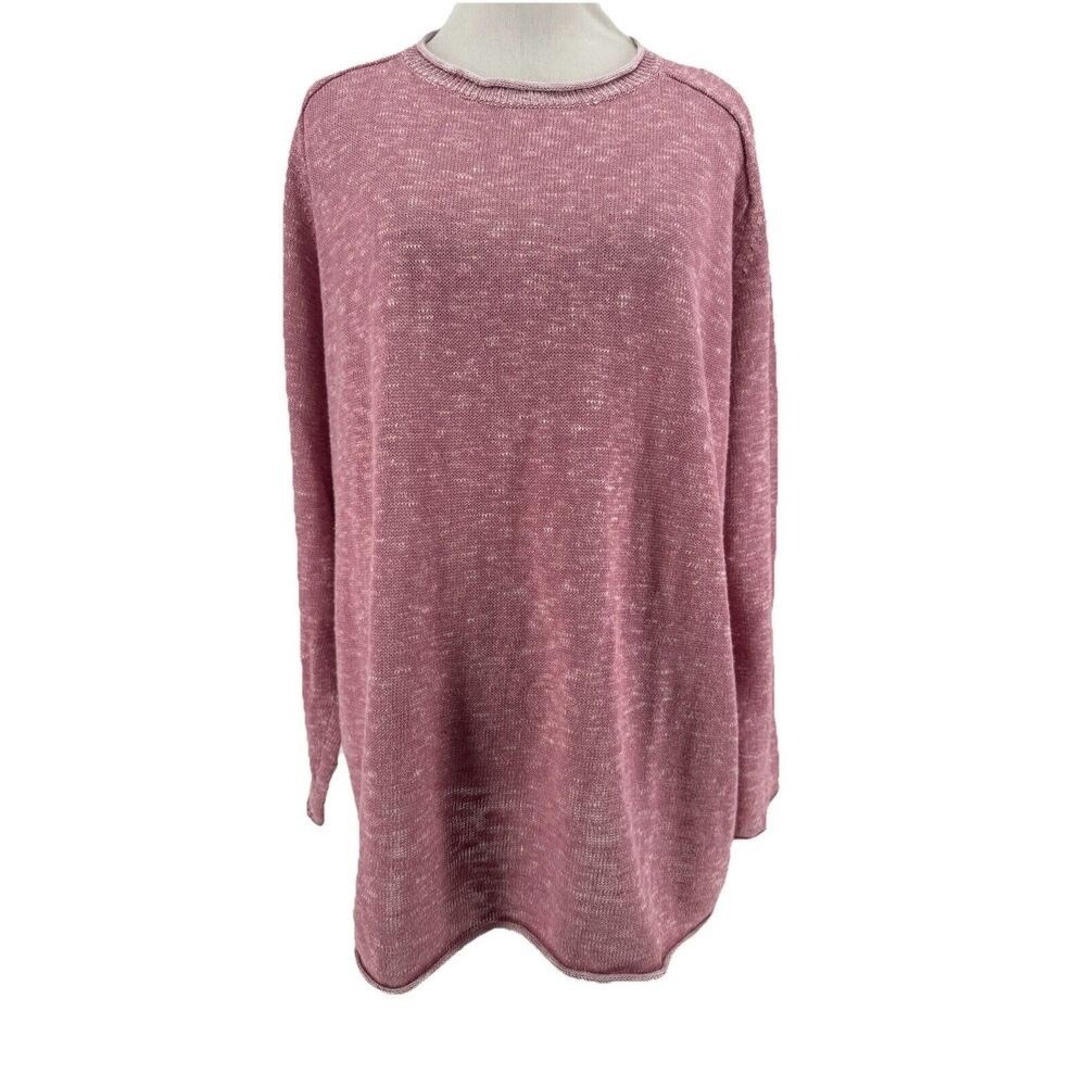 Eileen Fisher Women's Pink Organic Linen Cotton Blend Long Sleeve Sweater Medium